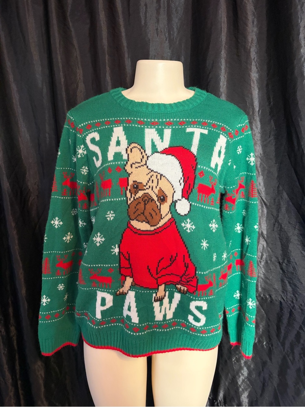 Holiday Time Green Crewneck Sweater with Santa Dog Graphic